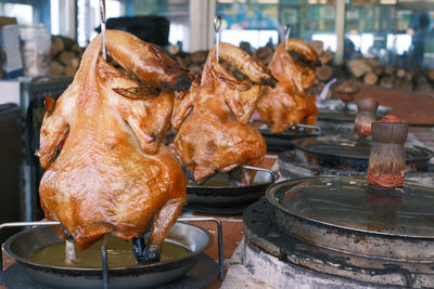 Close-up of meat on barbecue grill