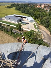 High angle view of man on road