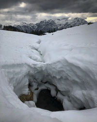 Snow covered mountain against sky