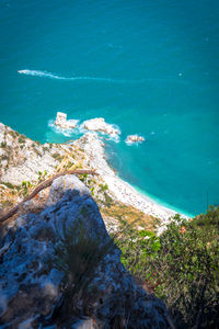 High angle view of rocks on beach