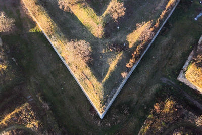 High angle view of heart shape on rusty metal