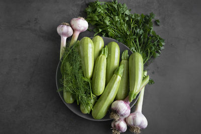 High angle view of vegetables on table