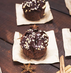 Close-up of cupcakes on table