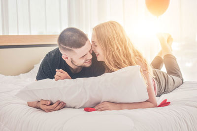 Love couple live in bedroom happiness in love valentine's day concept