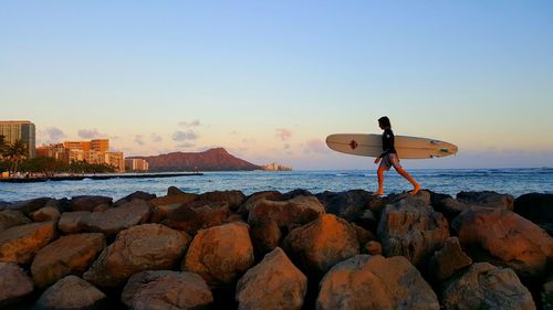 Scenic view of sea at sunset