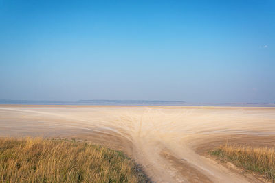 Scenic view of land against clear sky