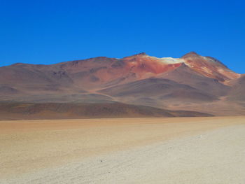 Scenic view of desert against clear blue sky