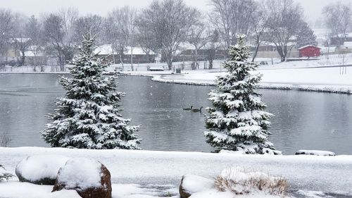 Scenic view of frozen lake against sky