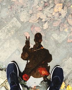 High angle view of man standing on tiled floor