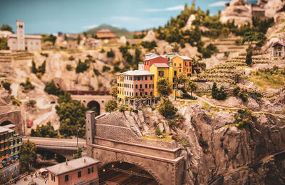 High angle view of buildings in town