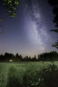 Scenic view of field against sky at night