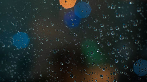 Full frame shot of raindrops on glass window