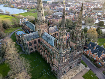 High angle view of old building by canal