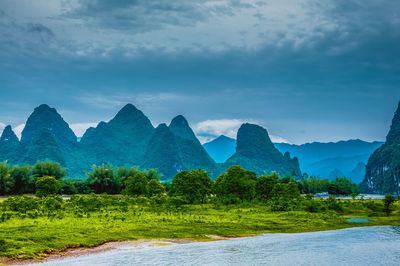 Scenic view of landscape against dramatic sky