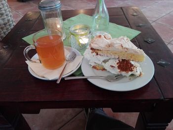 High angle view of breakfast served on table