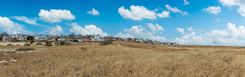 Blue sky over chatham lighthouse beach on a sunny day in winter