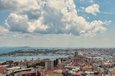 High angle view of townscape against sky