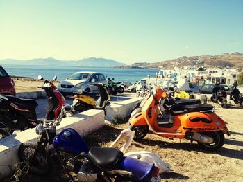 View of parked mountains against clear blue sky