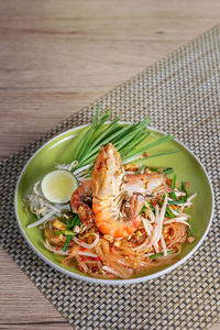 High angle view of seafood in plate on table