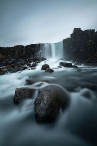 Close-up of waterfall against sky