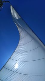 Low angle view of mast against clear blue sky