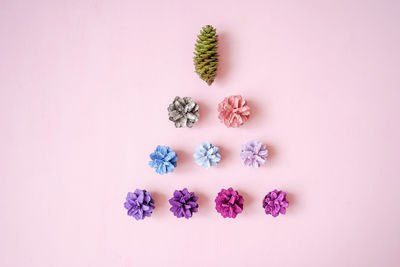 High angle view of pink roses against white background