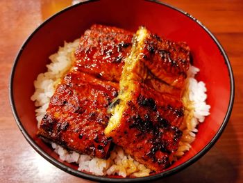 High angle view of food in plate