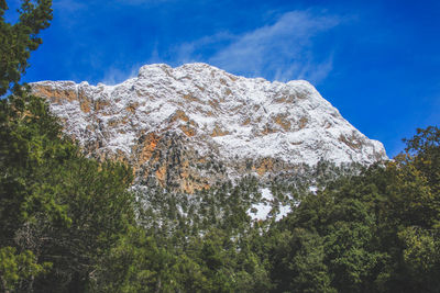 Low angle view of rocky mountain against sky