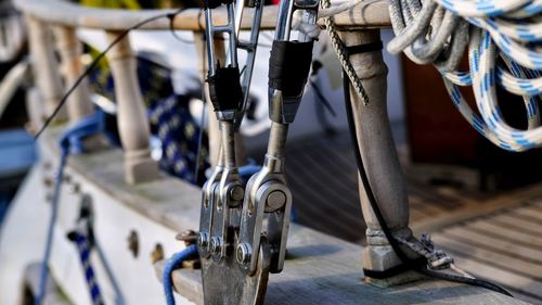 Close-up of rope tied on boat