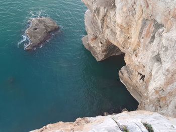 High angle view of rock in sea