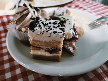 Close-up of dessert in plate on table