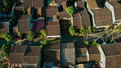 High angle view of buildings in city