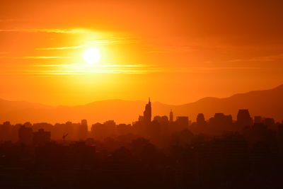 Silhouette buildings against sky during sunset