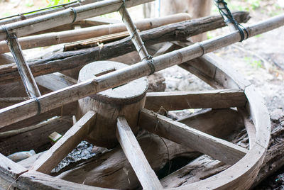 High angle view of old wheel