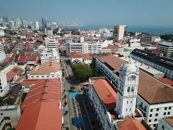 Aerial view old colonial building wisma kastam,penang