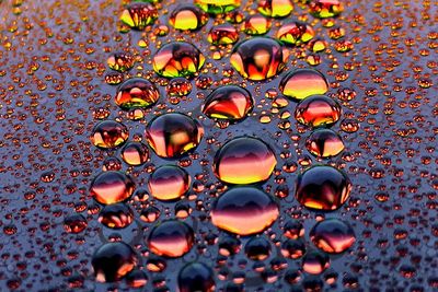 High angle view of water drops on pebbles