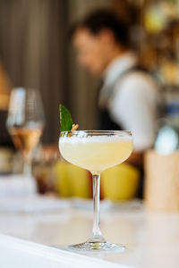 Close-up of drink in glass on table