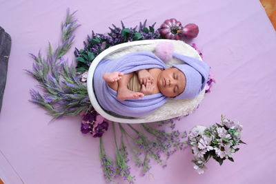 Baby in lavender colour