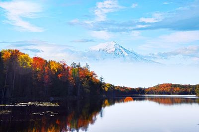 Scenic view of lake against sky during autumn