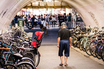 High angle view of people in tunnel