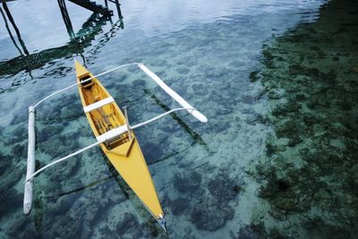 High angle view of yellow ship in sea