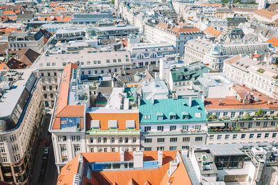 High angle view of buildings in city