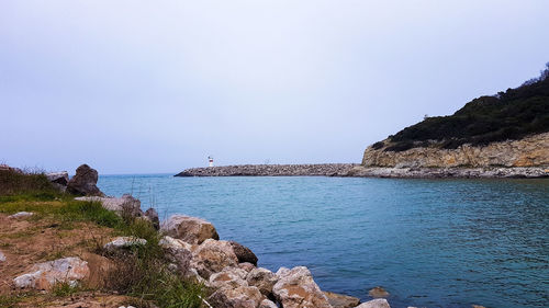 Scenic view of sea against clear sky