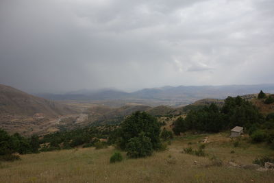 Scenic view of landscape against cloudy sky