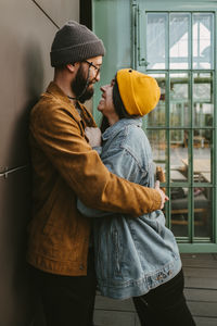 Man and woman wearing hat