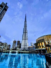 Reflection of buildings in swimming pool