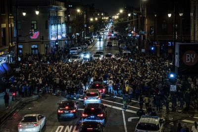 An intersection shortly after the cubs win the 2016 world series