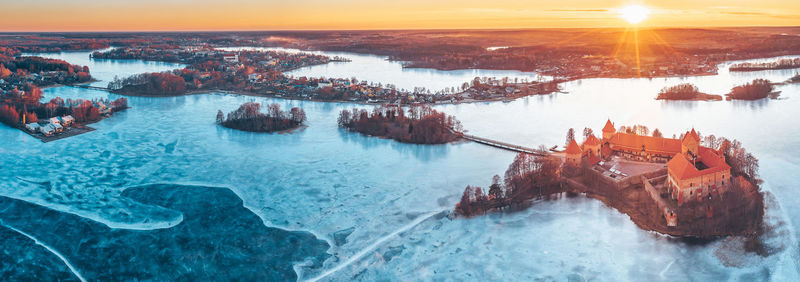 High angle view of sea during winter