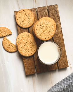 High angle view of cookies on table