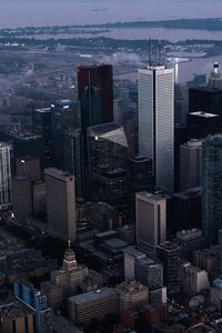 High angle view of buildings in city